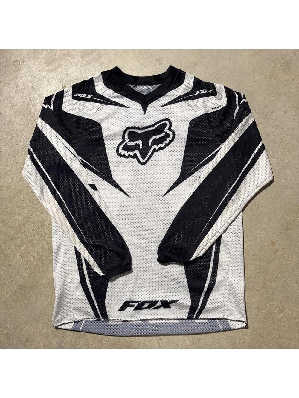 Vintage Y2K Fox Racing Motocross Jersey Mens M Black White Long Sleeve MX